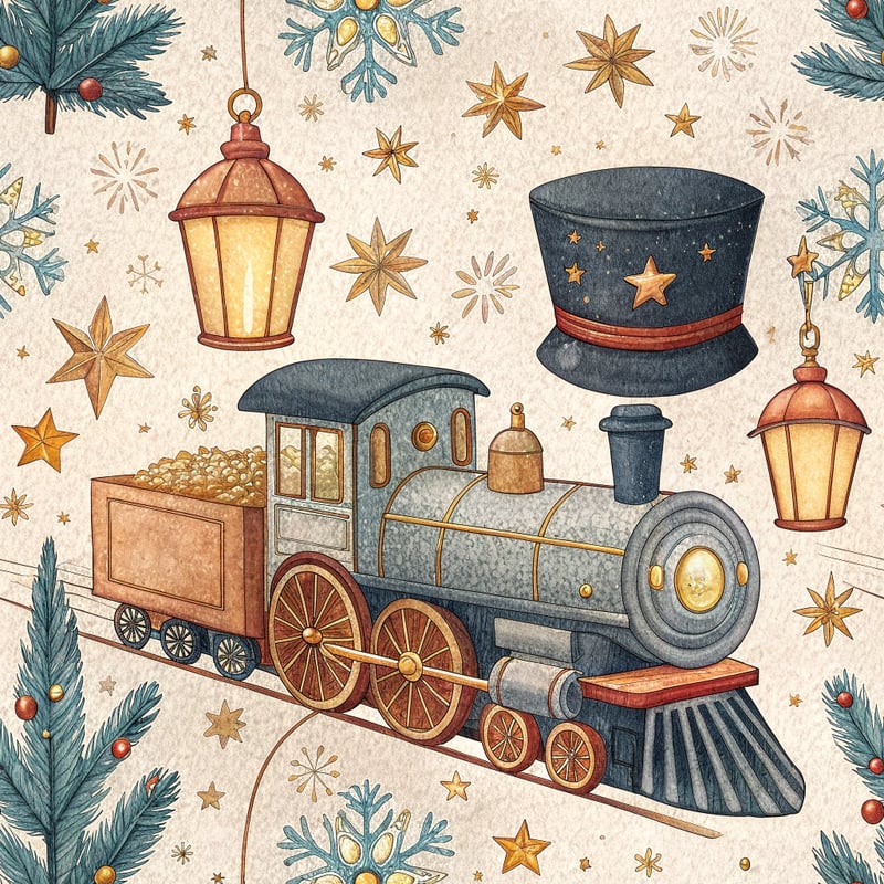 Magical Christmas Train Seamless Pattern