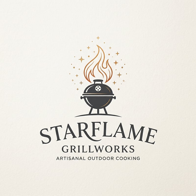 Delicate Grill Icon with Flame and Stars