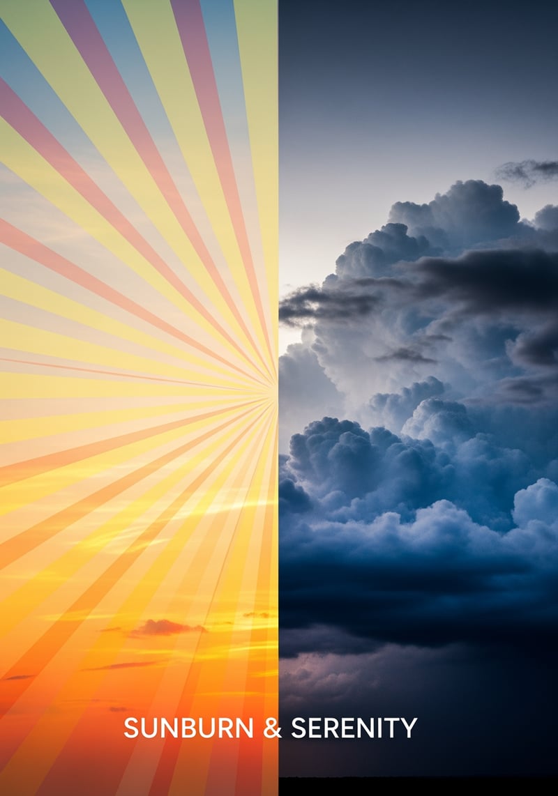 Retro Split Design with Sunburst and Storm