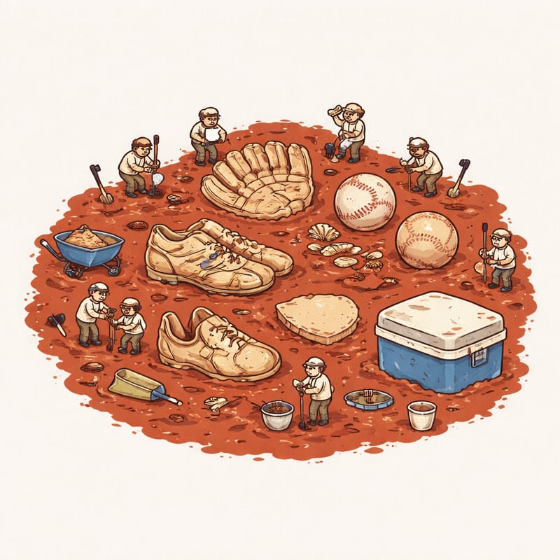 Archaeological Dig with Vintage Baseball Relics