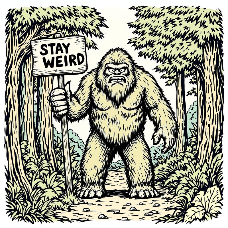 Vintage Bigfoot with Stay Weird Sign