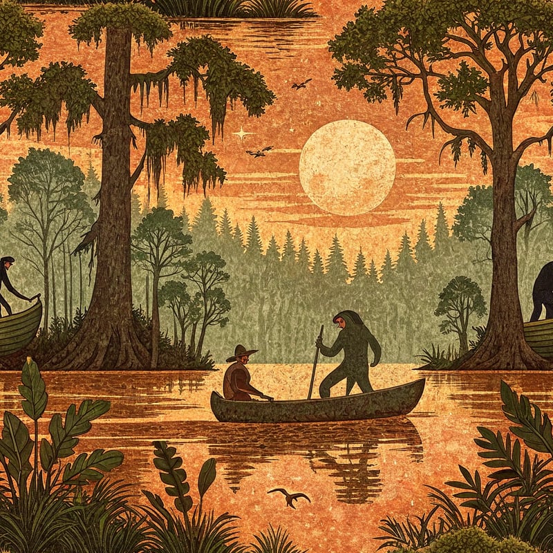Retro-Grunge Bayou Scene Illustration
