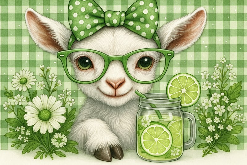 Green and White Goat with Limes