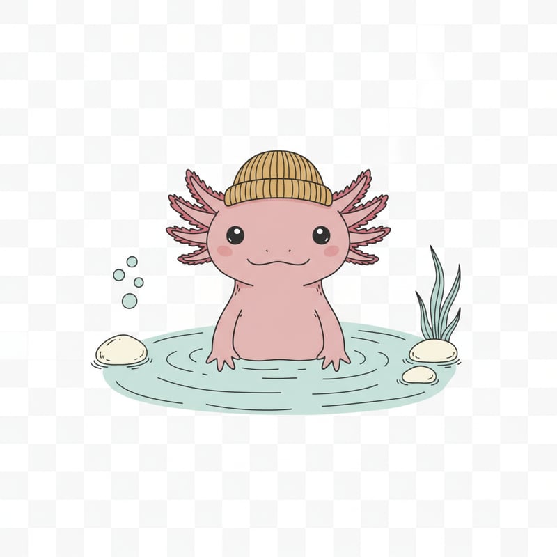 Cute Axolotl Illustration with Water Ripples