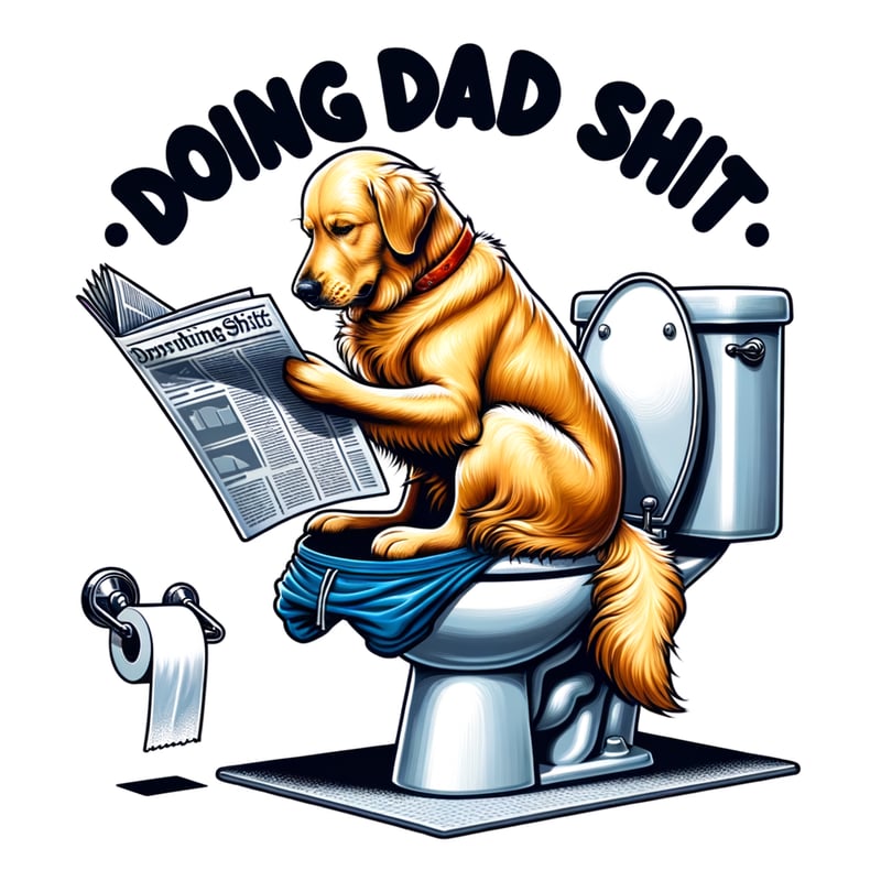 Cartoon Golden Retriever on Toilet