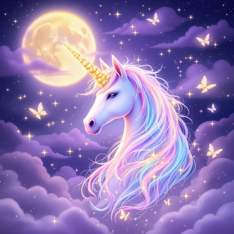 Iridescent Unicorn Under Full Moon