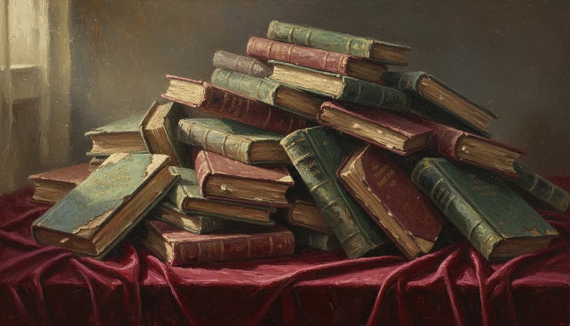 Textured Oil Painting of Christmas Books