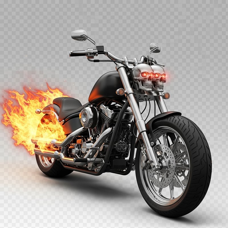 Flaming Motorcycle with Skull Headlights