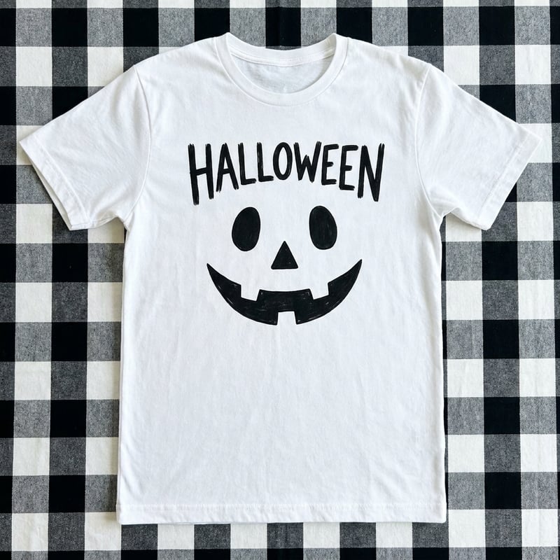 White Halloween T-Shirt with Jack-o'-Lantern Design