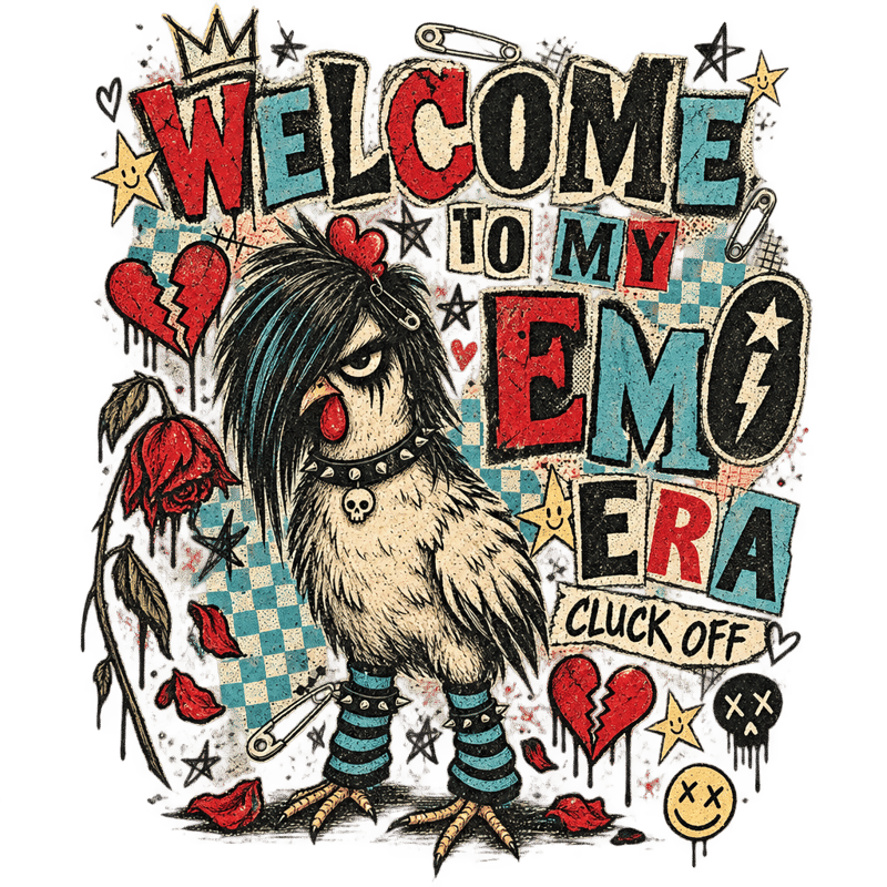Vintage Emo Chicken Illustration