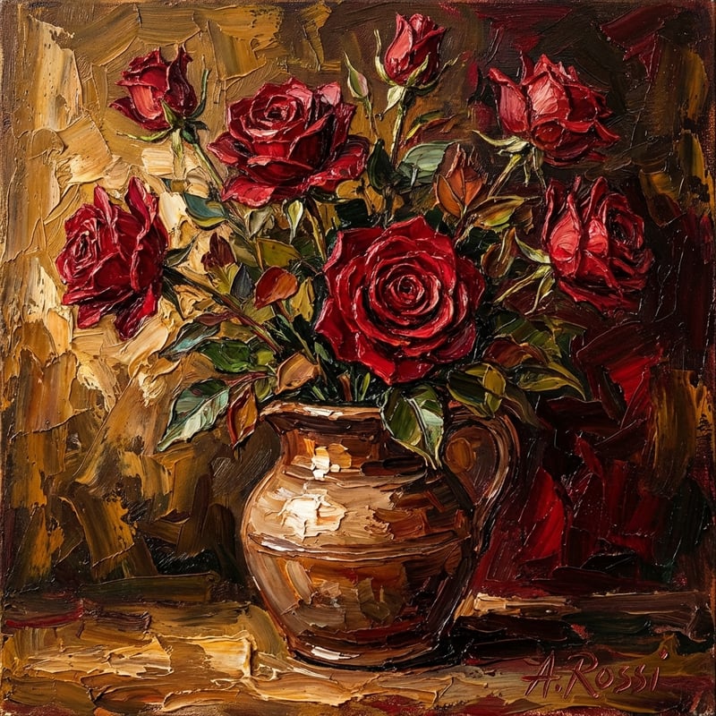 Impasto Oil Painting of Red Roses