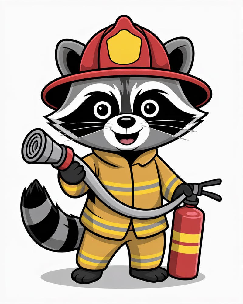 Cartoon Firefighter Raccoon