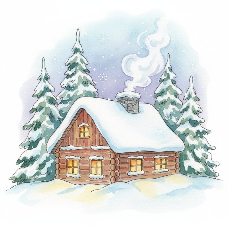 Realistic Watercolor Cabin Clipart
