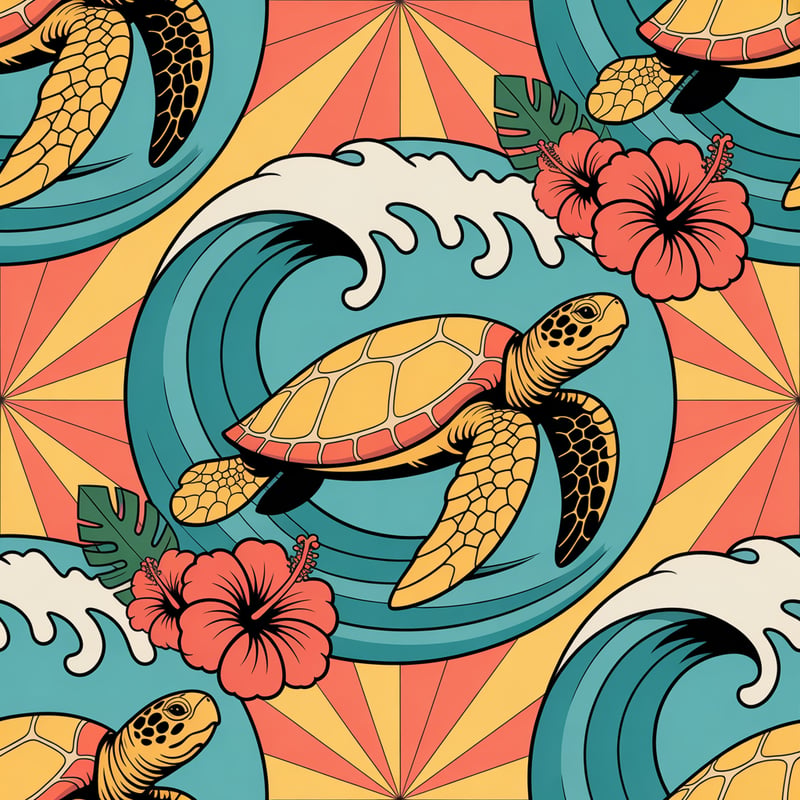 1960s Surf Style Sea Turtle Pattern