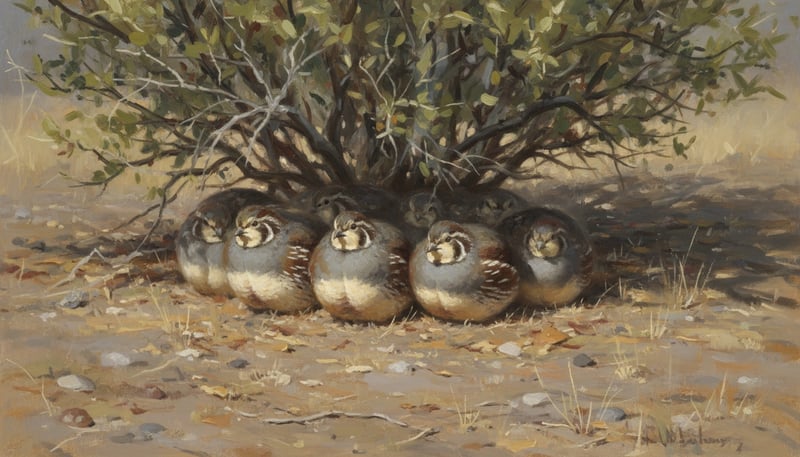 Quail Cluster Oil Painting