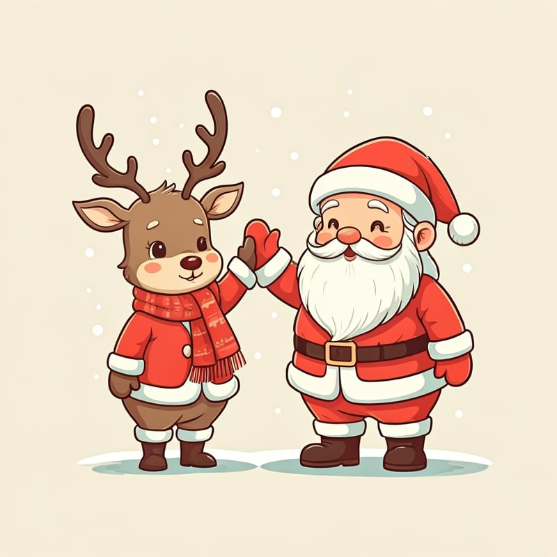 Whimsical Santa and Reindeer Illustration