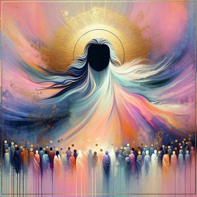 Stylized Jesus Christ Art with Diverse Crowd