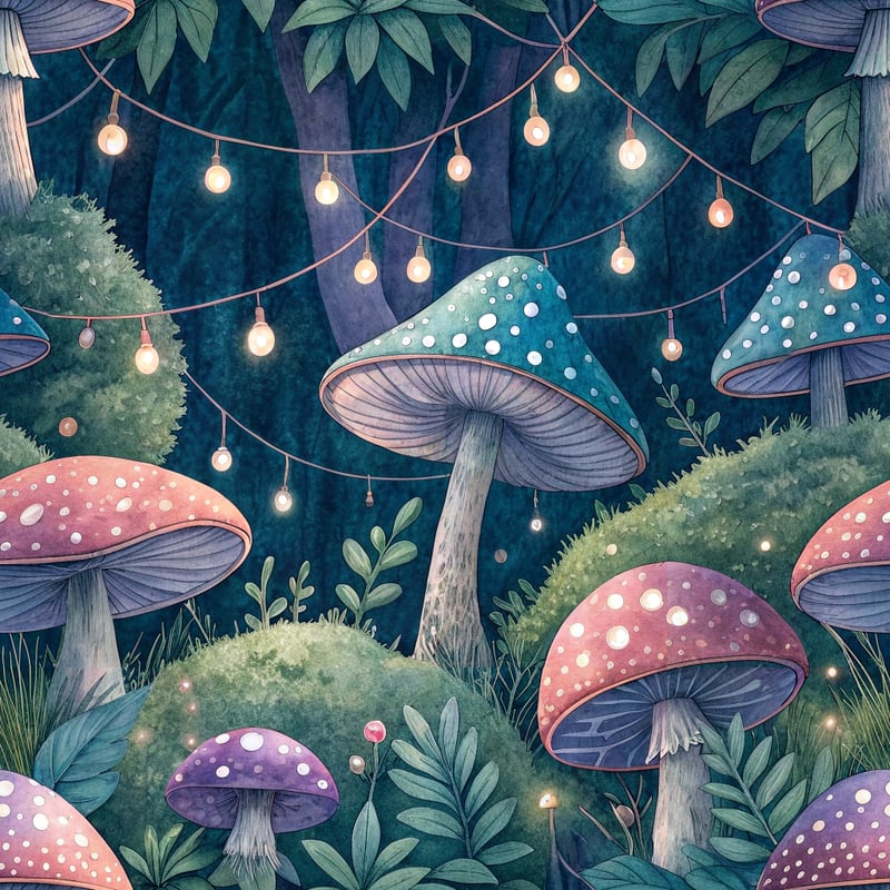 Whimsical Watercolor Jewel Tone Mushrooms