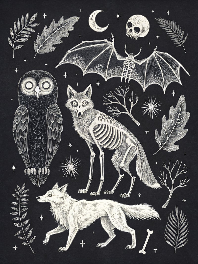 Symmetrical Spooky Forest Animals Illustration