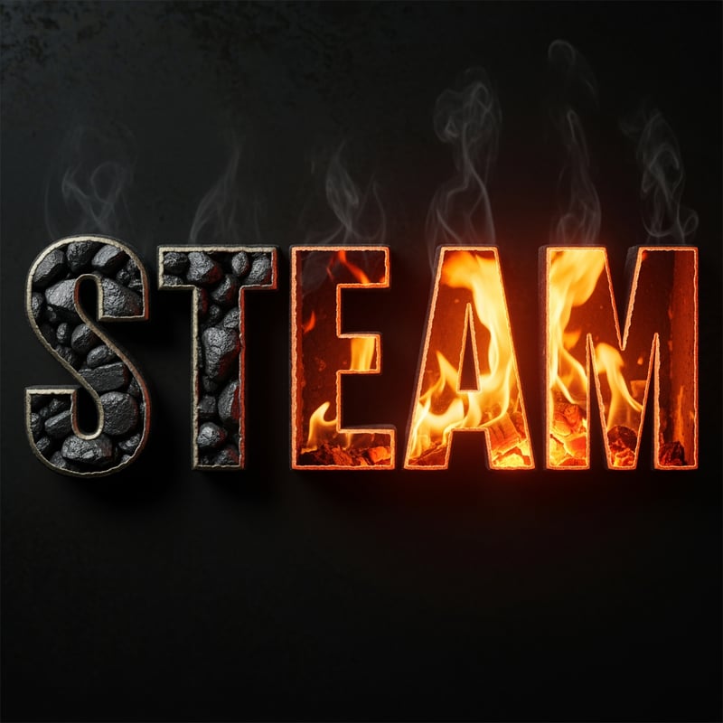 Steam Text with Coal and Fire Textures