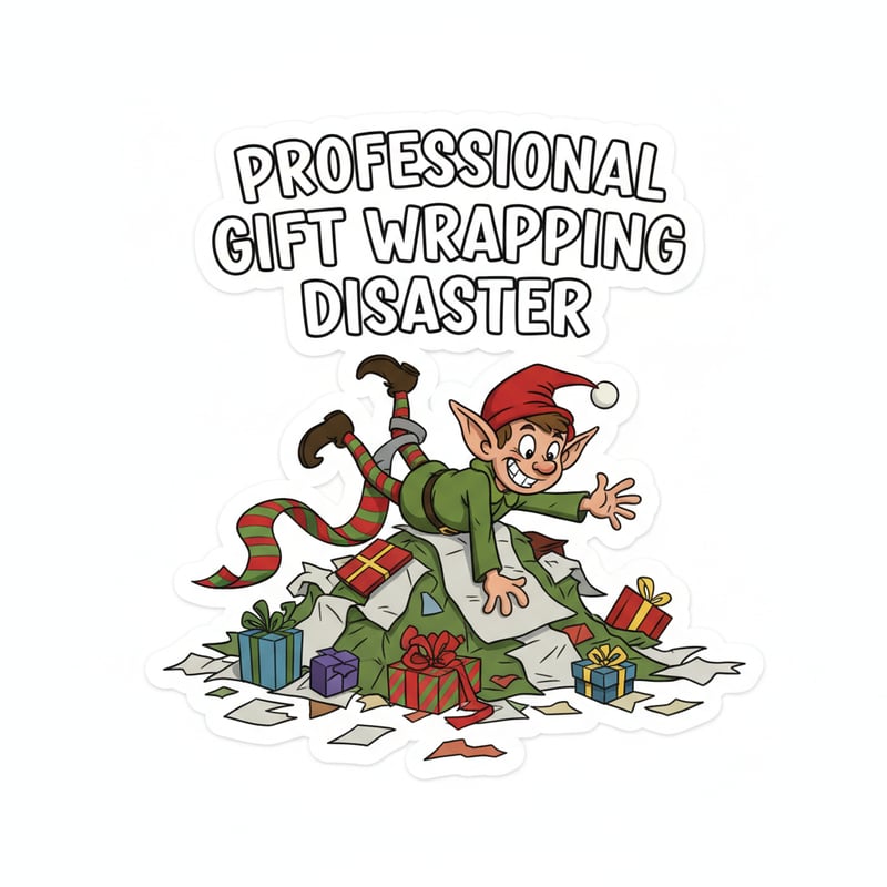 Goofy Elf Gift Wrapping Disaster