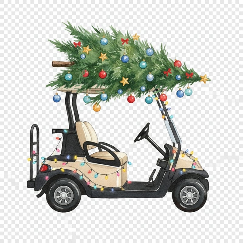 Festive Christmas Golf Cart Illustration