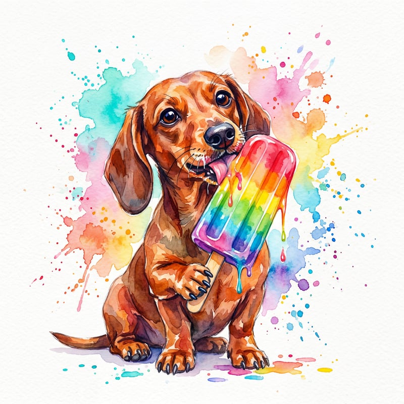 Cute Dachshund with Rainbow Popsicle