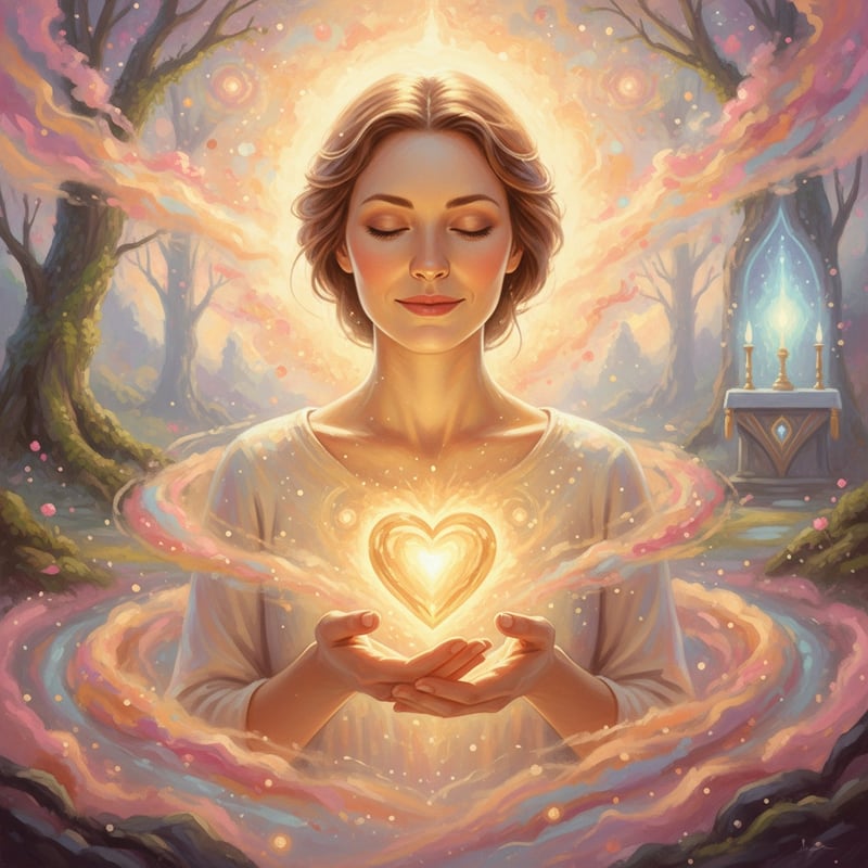 Mystical Woman with Glowing Heart Pendant