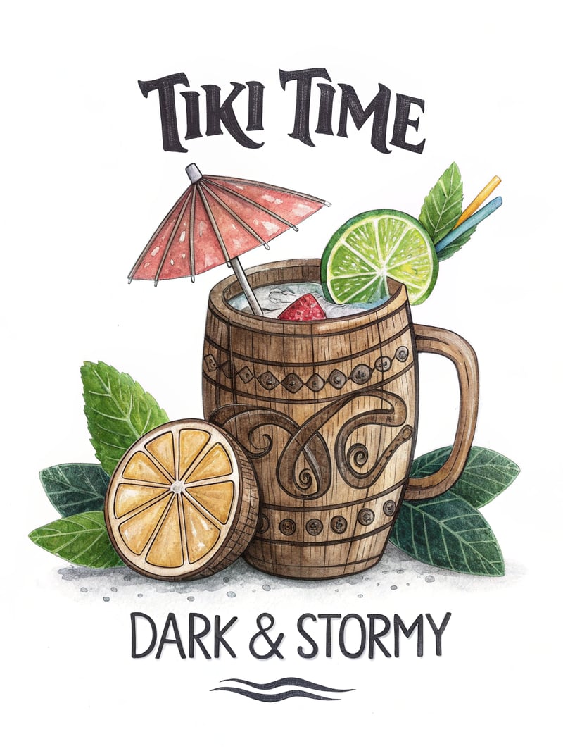 Hand-Drawn Watercolor Tiki Mug