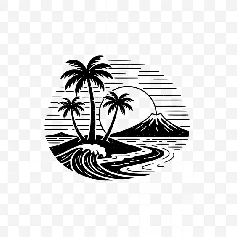 Black and White Tropical Island Vector