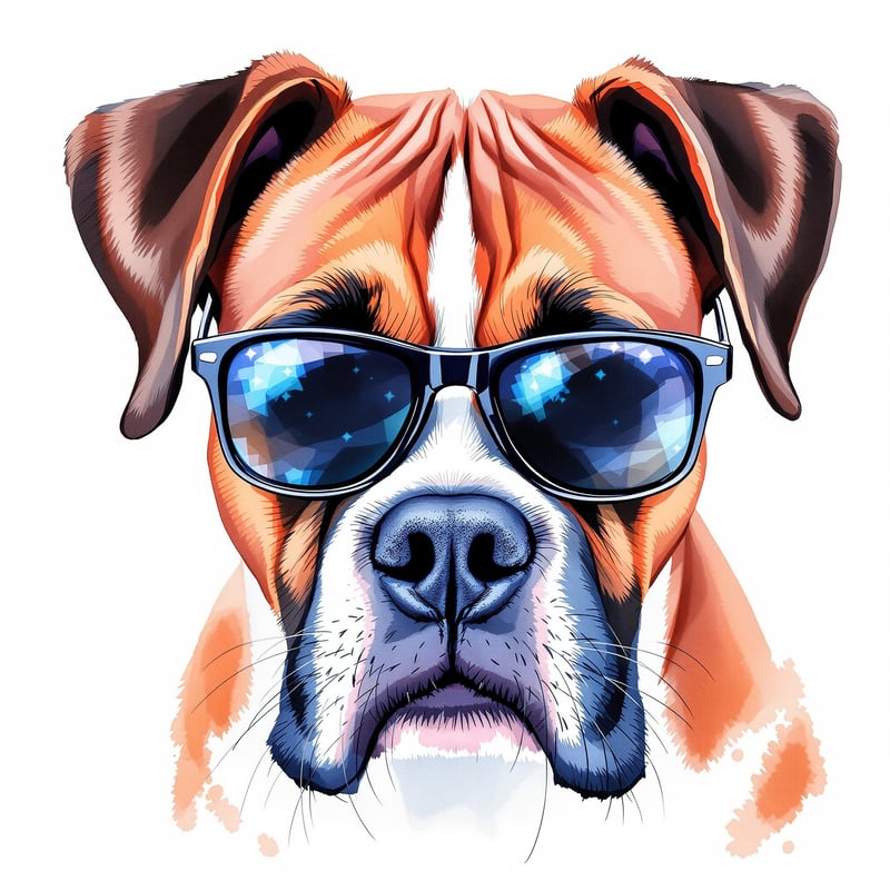Boxer Dog Portrait with Sunglasses