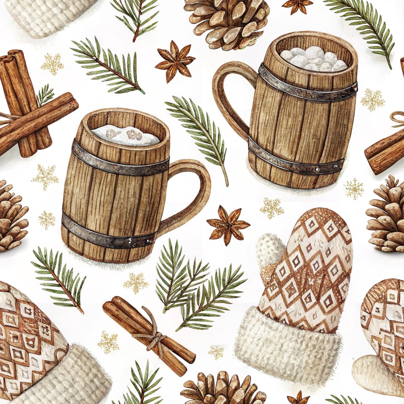 Rustic Winter Cabin Seamless Pattern