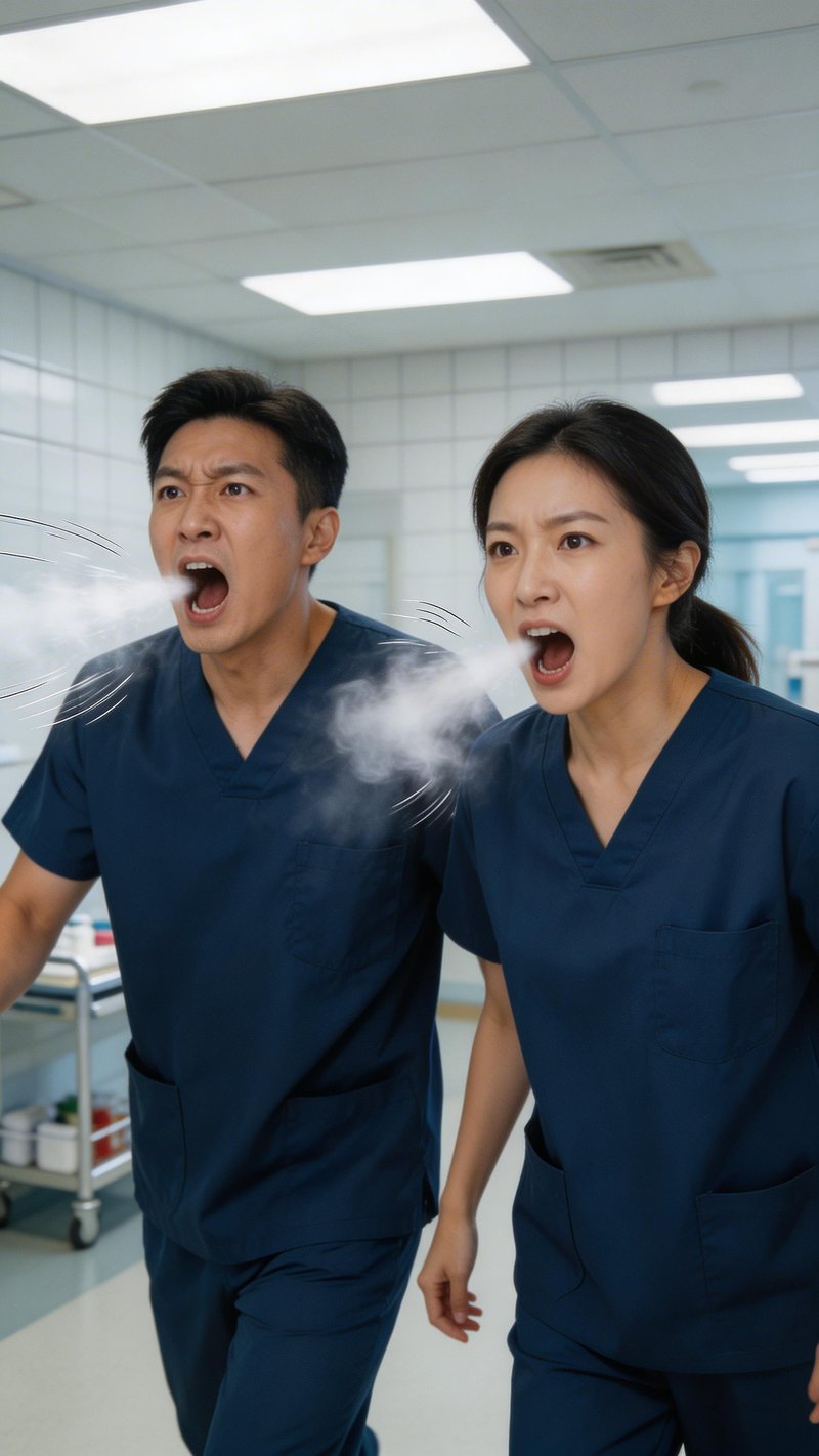 Explosive Breath in Navy Scrubs