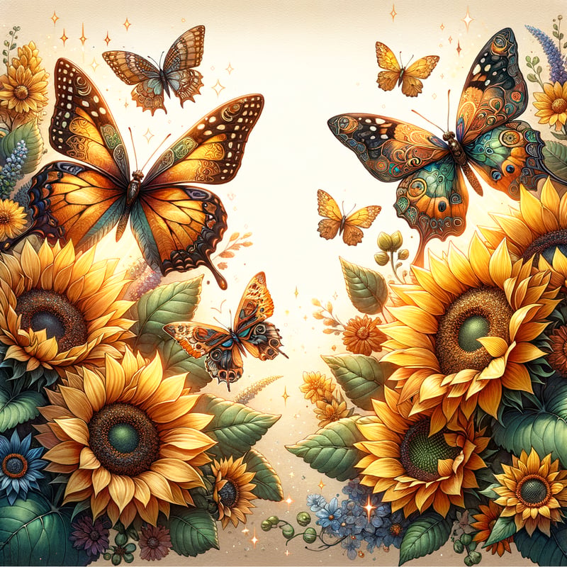 Vibrant Watercolor Butterflies & Sunflowers