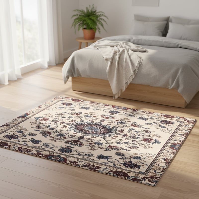 Minimal Scandinavian Bedroom with Persian Rug