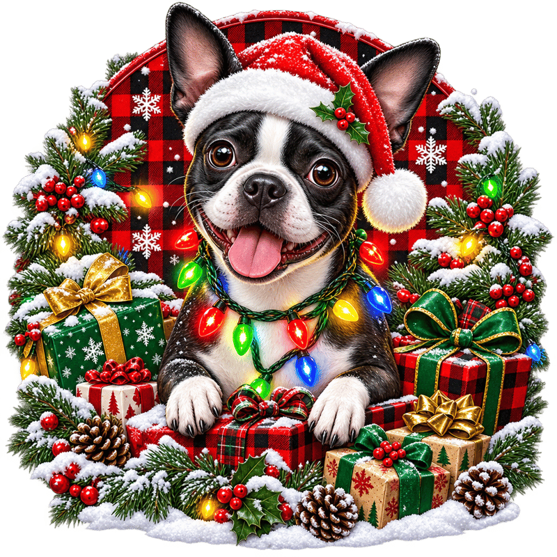 Boston Terrier Christmas Illustration