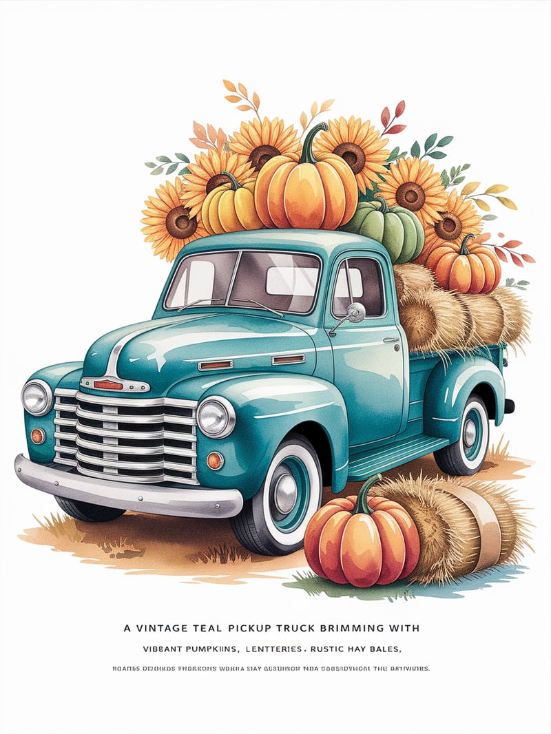 Vintage Teal Pickup Truck Illustration