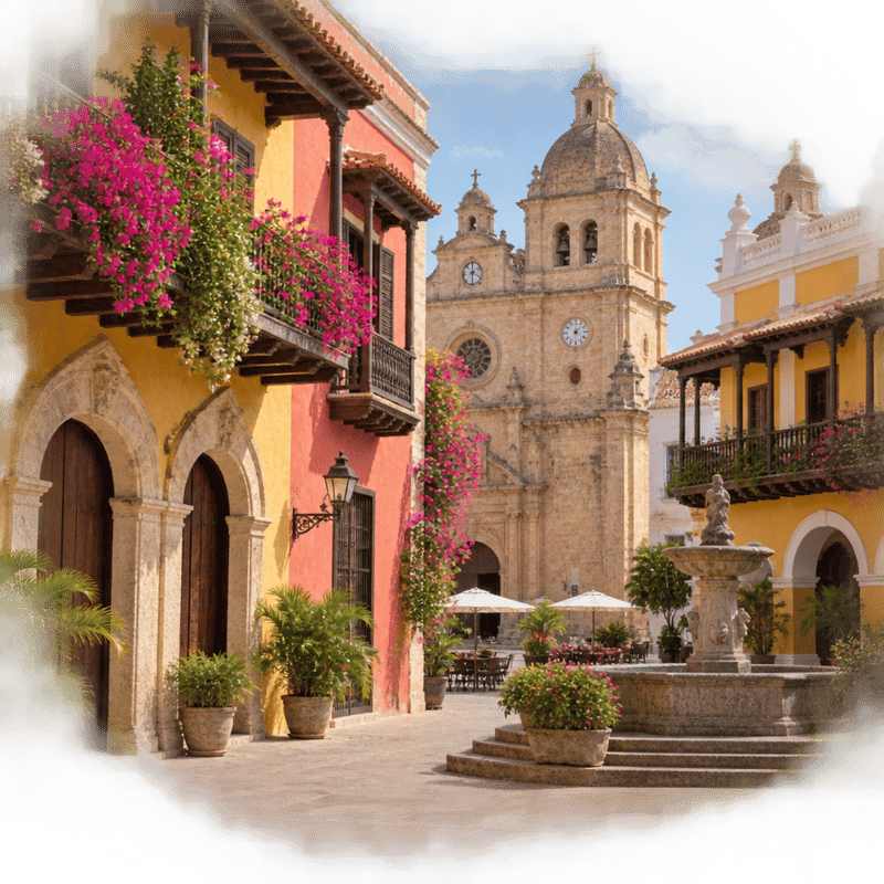 Colonial Plaza with Colorful Facades
