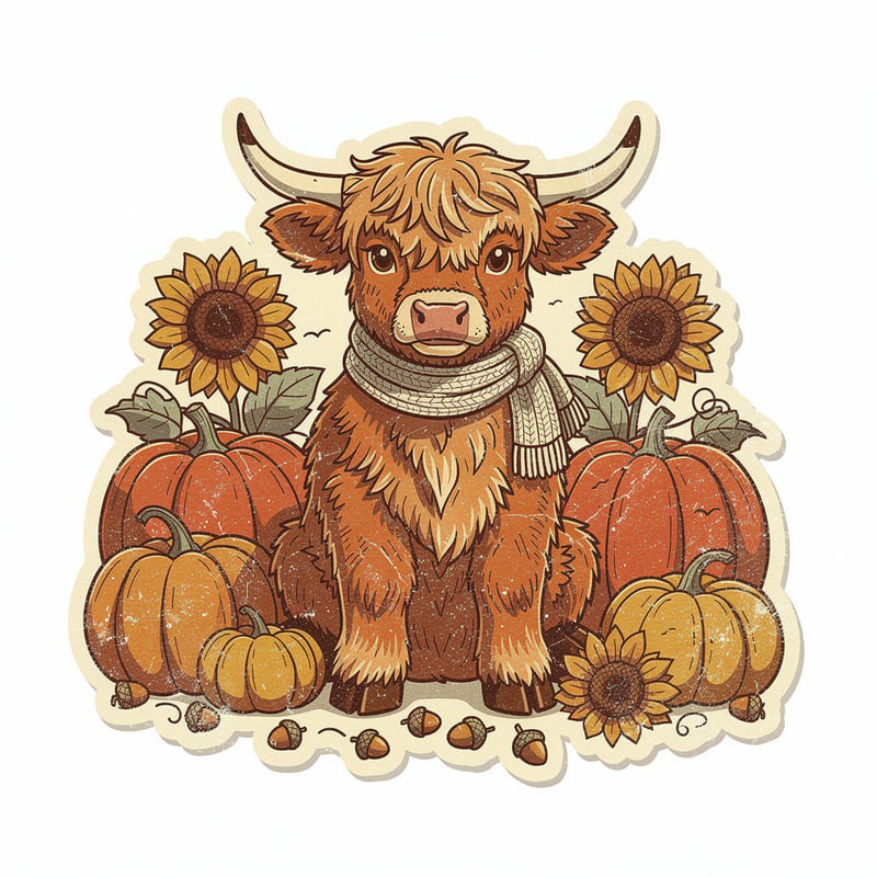 Highland Calf Pumpkin Patch Sticker