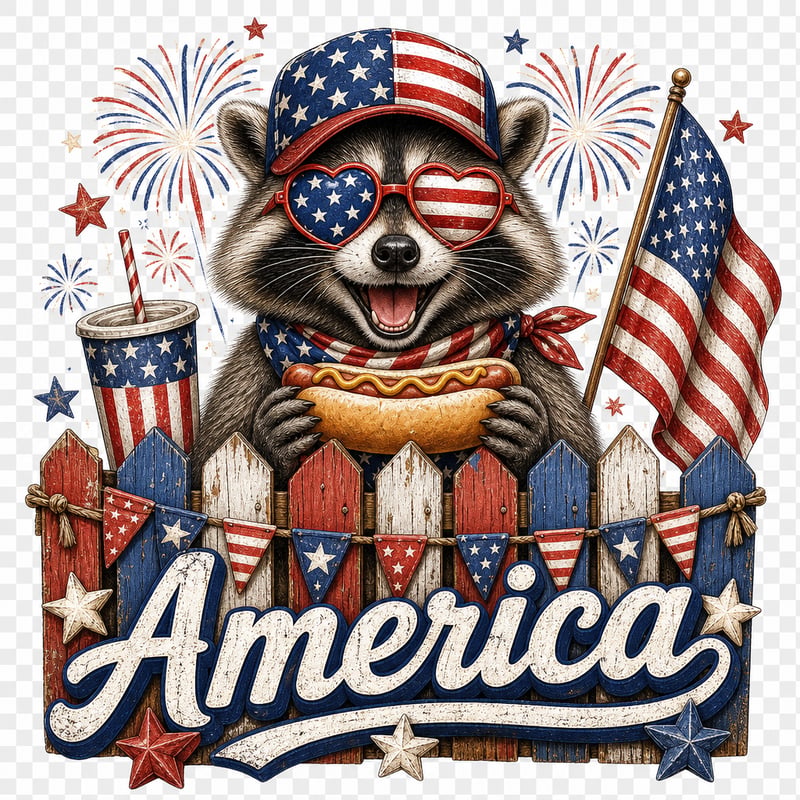 Patriotic Raccoon Fourth of July Tee