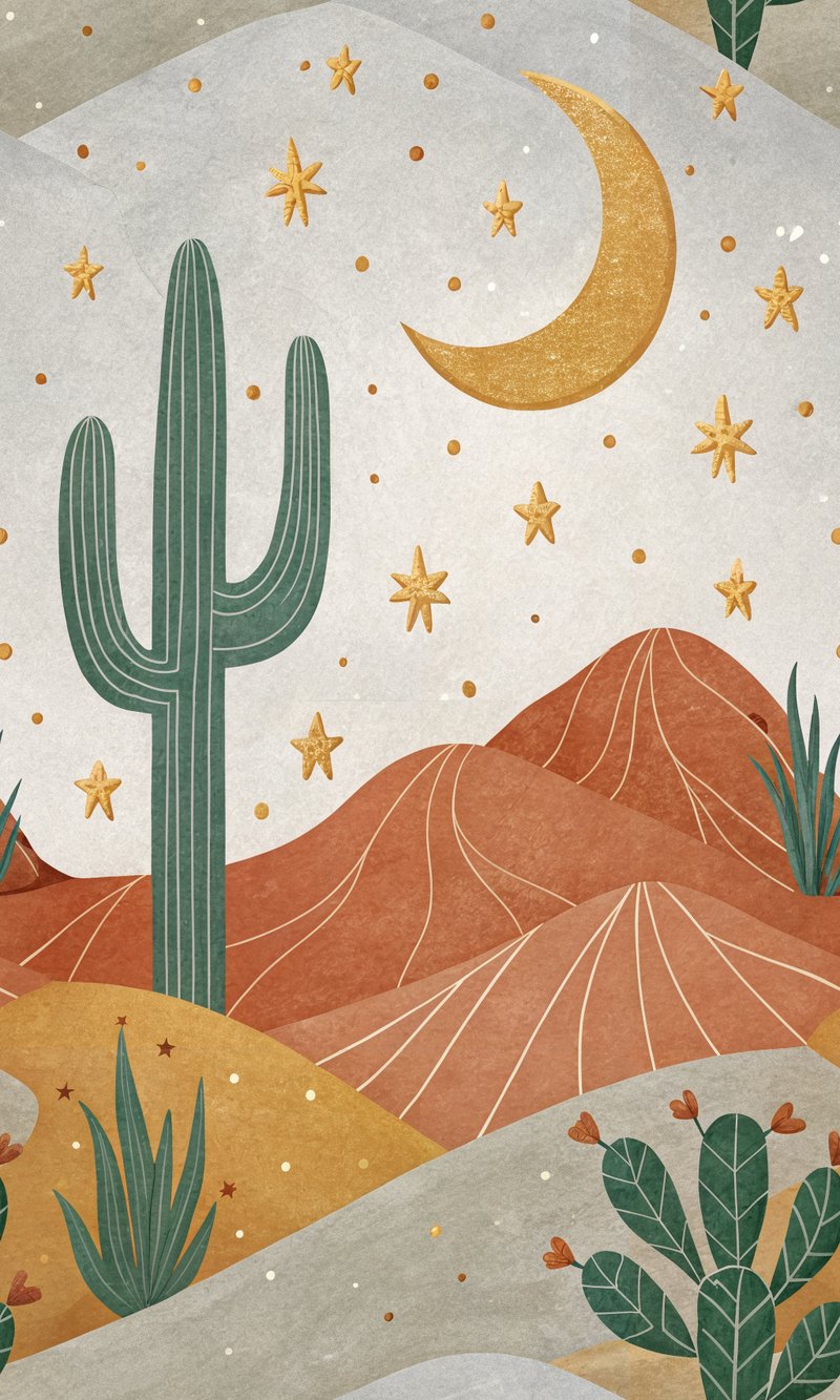Minimalist Desert Illustration with Cactus