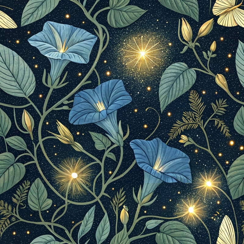 Glowing Fireflies with Moonflowers