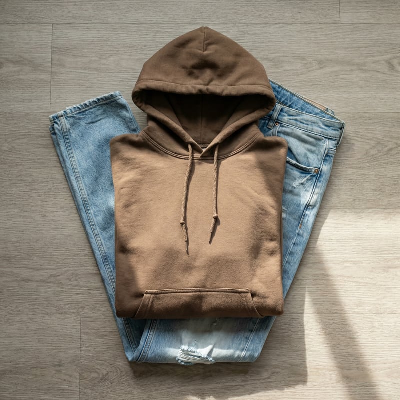 Flat Lay Brown Gildan 18500 Hoodie Mockup