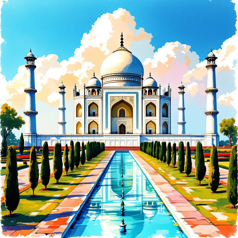 Ink and Watercolor Taj Mahal Poster