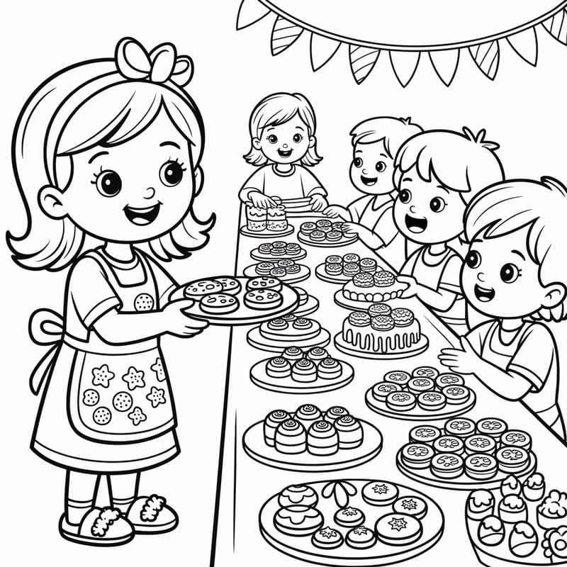 Whimsical Girl Baking Line Art