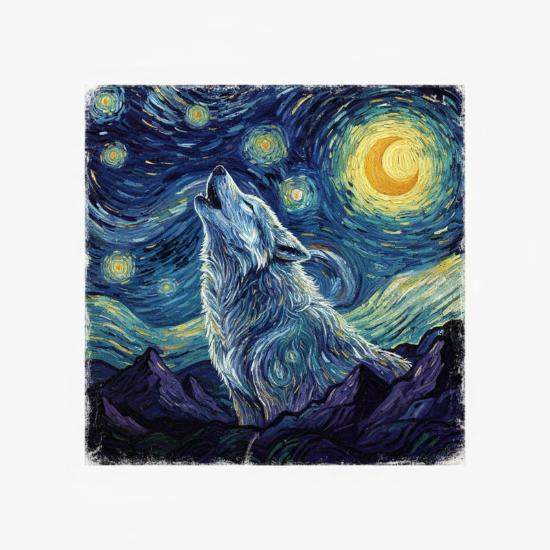 Glowing Wolf Howling at Moon
