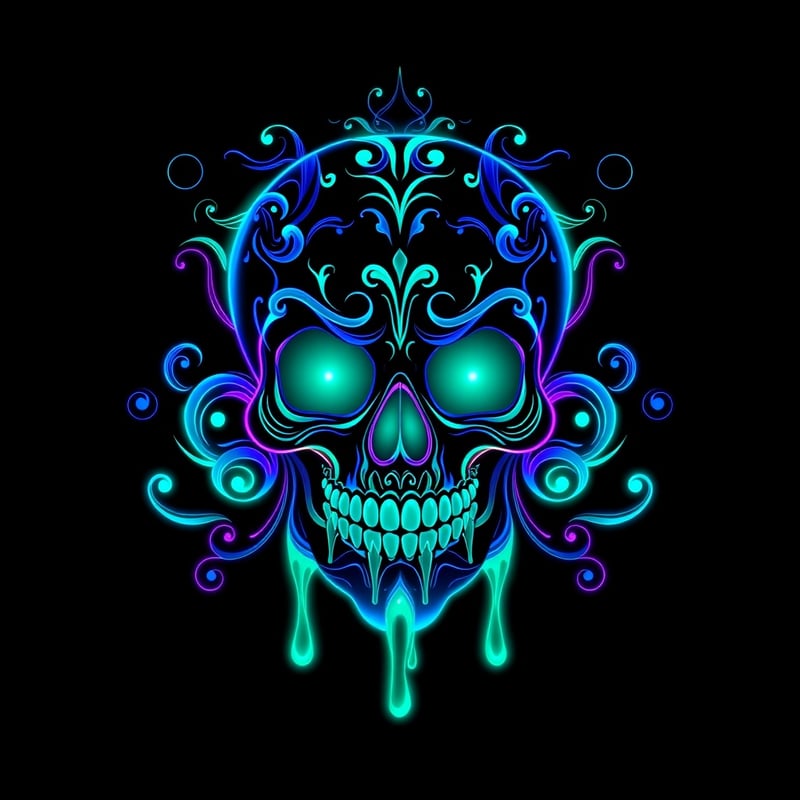 Symmetrical Fantasy Neon Skull Art