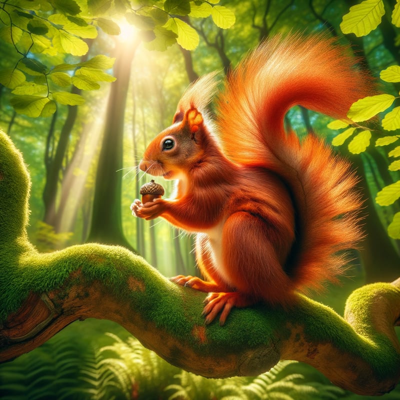Energetic Red Squirrel on Branch