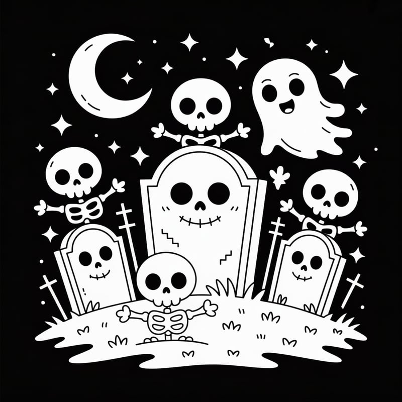 Kawaii Spooky Graveyard Illustration