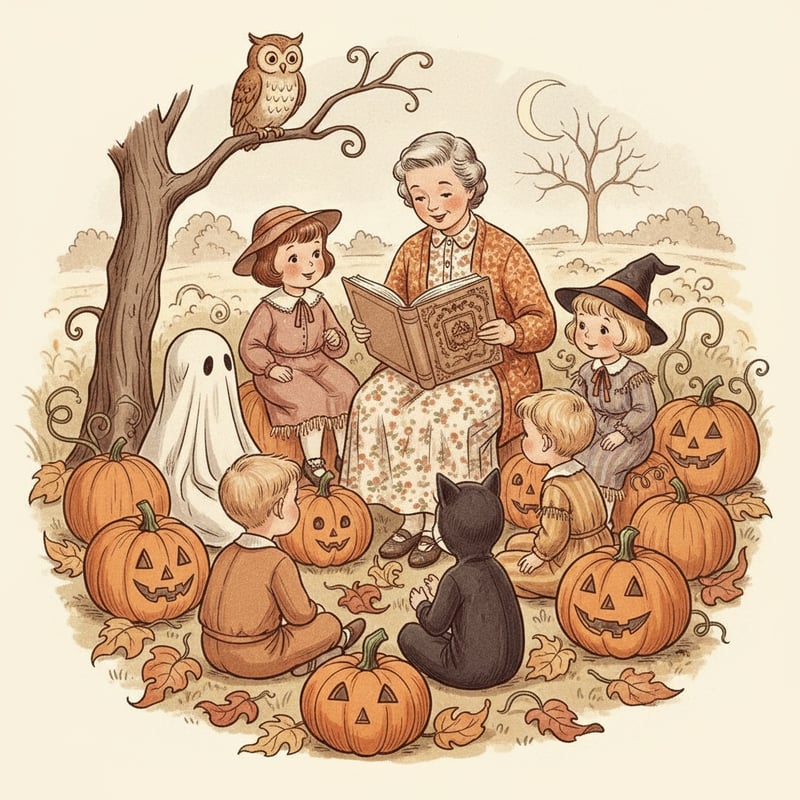 1940s Vintage Halloween Children Illustration
